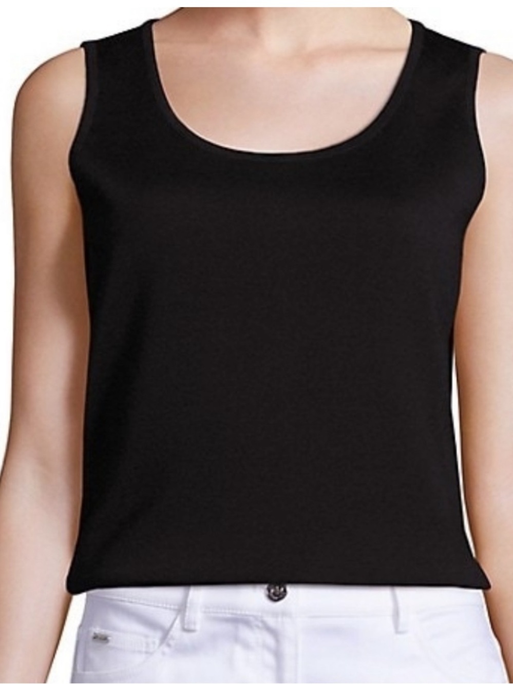 St John Caviar Black Santana Knit Scoop Neck Shell Tank Size XL Quiet Luxury